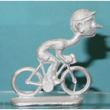 Cycliste "cou en S" en métal blanc.